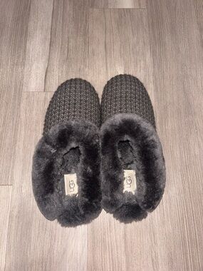 UGG Charcoal Knit Shearling-Lined Clog Slippers